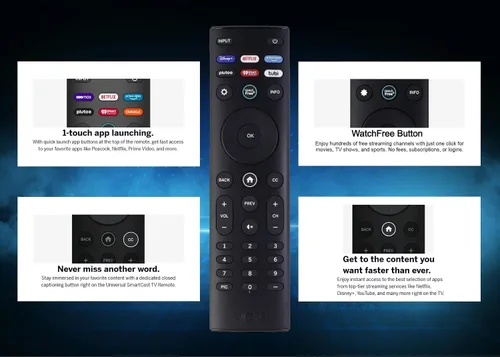 Vista 4 de Mando a distancia de repuesto OEM XRT140 para todos los televisores inteligentes VIZIO Smartcast D/E/M/P/V/PX Series