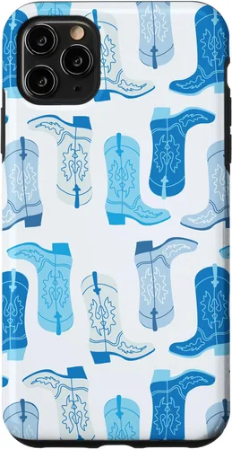 Vista 13 de Cowboy Boot Illustration Preppy Western Pastel Blue and Cyan Case for iPhone 17