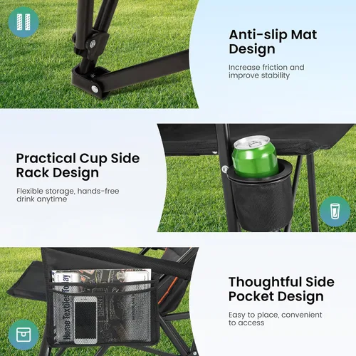 Vista 8 de HIGH POINT SPORTS Sillas de campamento plegables de gran tamaño para adultos, respaldo alto, sillas de césped resistentes que soportan 500 libras