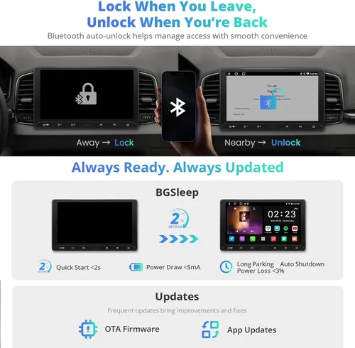 Vista 5 de A5L Estéreo de coche Android de 10.1 pulgadas de doble DIN, CarPlay inalámbrico y Android Auto, DriveChat AI, Salida HDMI, Control IoT, Arranque