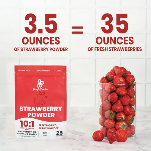Vista 2 de Jungle Powders Paquete de polvo de fruta de cereza y cereza de frambuesa, fresa, mora, arándano, 100% liofilizado, extracto de superalimento apto