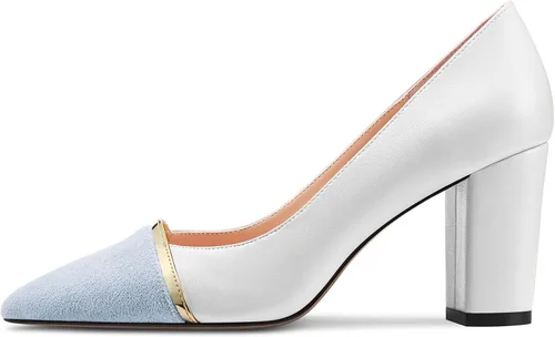 Vista 2 de NobleOnly Zapatos de vestir para mujer, tacón de bloque medio, puntiagudo, sin cordones, para graduación, casual, fiesta, vestido de 3.2 pulgadas