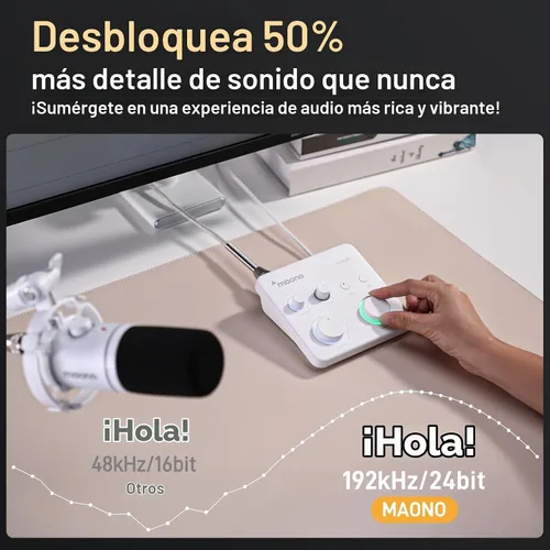 Vista 2 de Maono - Interfaz de audio USB para PC - Entrada XLR, 24bit/192kHz, software de ruteo, función loopback, controlador ASIO para grabar música, estudio