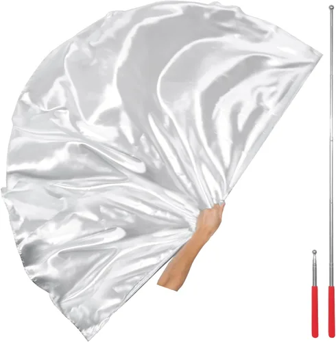 Vista 7 de Bandera de adoración con varilla escalable, bandera de poliéster semicírculo suave de 50 pulgadas para práctica de danza, banderas de baile