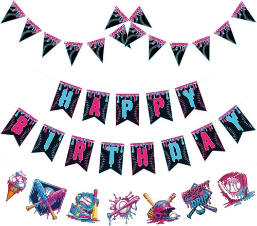Vista 8 de Pasimy 4 piezas de banderines de cumpleaños de fútbol americano Bandera de pendón de fútbol americano Bandera de feliz cumpleaños circular Guirnalda