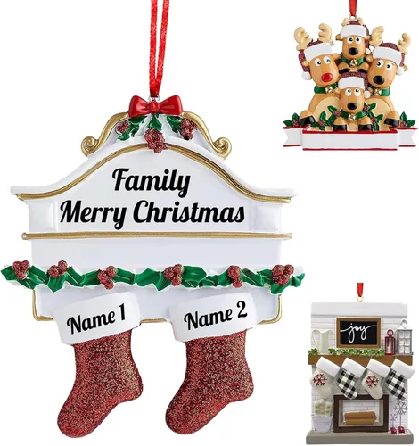 Vista 20 de Adornos de Navidad personalizados 2025, repisa de chimenea, familia de 2/3/4/5/6 nombres de miembros de la familia Joy para decoraciones de árbol