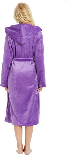 Vista 2 de HEARTNICE Bata de forro polar con capucha para mujer, bata de baño suave para mujer, bonito abrigo largo para casa