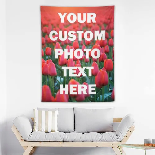 Vista 5 de Yananka Tapiz de tulipán floral rojo personalizado, arte de pared rectangular, unisex, decoración de dormitorio y sala de estar 1 Foto-Vertical