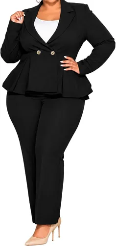 Vista 12 de CXXQ Pantalones tipo blazer peplum de 2 piezas para mujer, talla grande Blanco