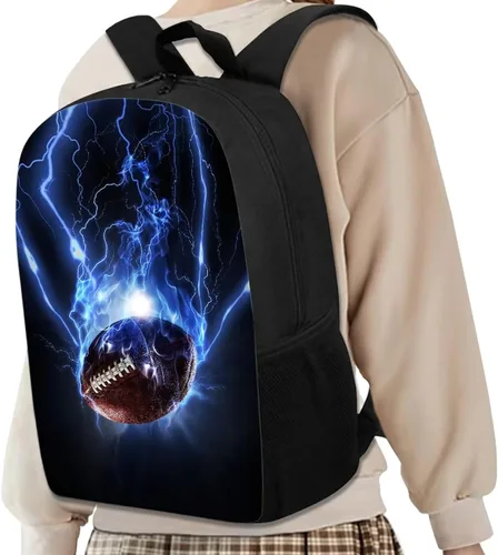 Vista 7 de AmzPrint Imprimir bolsas de béisbol mochila juvenil 17 pulgadas hombro negro viaje picnic mochila escolar para niños primarios, Flash fútbol