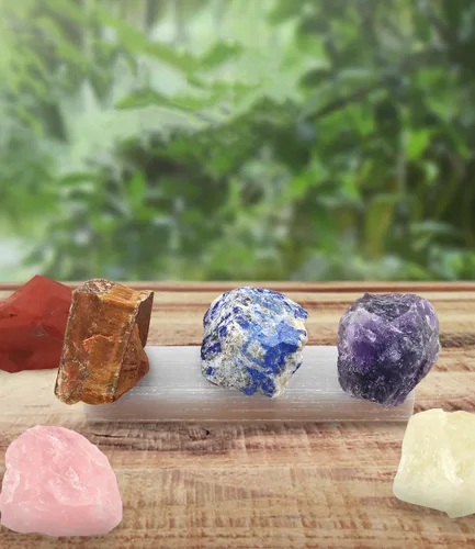 Vista 4 de 7 cristales de chakras y piedras curativas con placa de carga de selenita y folleto guía para principiantes, colección, meditación, yoga