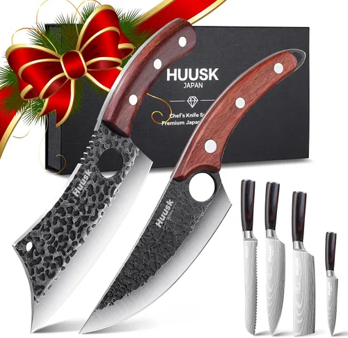 Vista 9 de Huusk Cuchillo de carnicero para cortar carne, cuchillo de 7.5" con textura