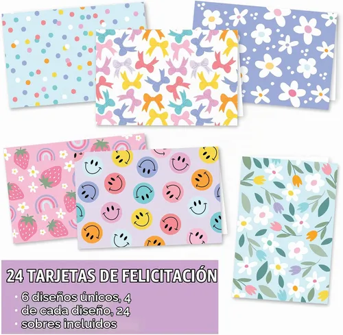 Vista 3 de 24 tarjetas y sobres en blanco para tarjetas de notas en blanco, papelería Pastel colorido 24 piezas