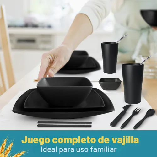 Vista 6 de Teivio - Juego de platos y cuencos de 88 piezas para 8, juego de vajilla de Negro