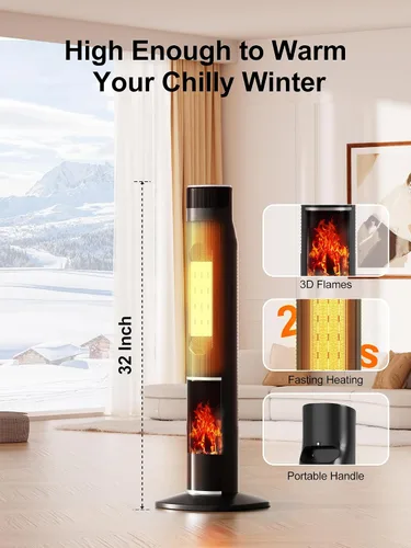 Vista 6 de Uthfy Calentador de espacio de 32 pulgadas para habitación grande, calentadores eléctricos portátiles de torre de 1500 W para uso en interiores