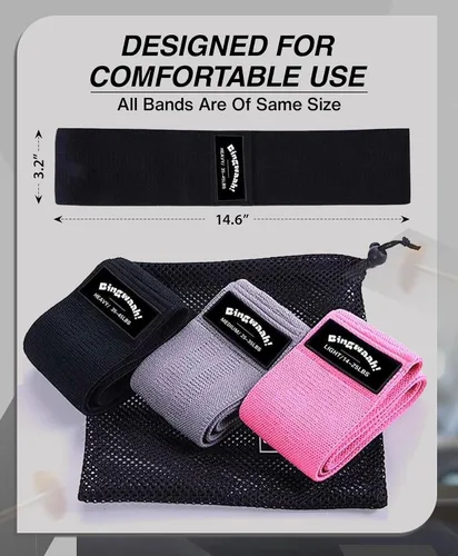 Vista 8 de Bingwaah Loop Resistance Exercise Bands – Fabric & Elastic Sets of Exercise Bands for Strength Training - Rehab, Yoga, Pilates & Home Workout with