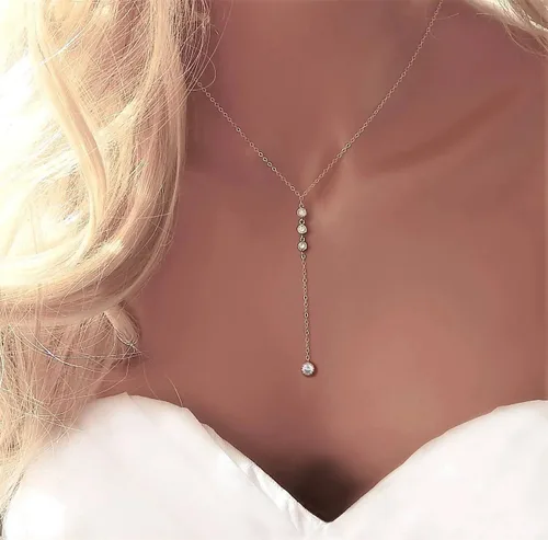 Vista 19 de Metzakka Collar de plata de ley hecho a mano, collar de cadena en Y con diamantes de imitación para mujer