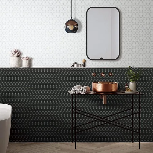 Vista 7 de Protector contra salpicaduras de 10 hojas hexagonales para despegar y pegar, 11.42" x 11.42" mosaico de mármol autoadhesivo de panal blanco
