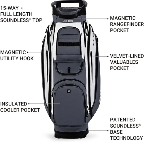 Vista 3 de ASK ECHO Soundless-Series - Bolsa para carrito de golf con 15 divisores, parte inferior con bloqueo de agarre