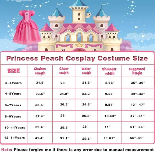 Vista 6 de YDYDYYD Disfraz de princesa melocotón para niñas, con una peluca de princesa y accesorios corona, vestido rosa