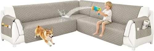 Vista 36 de Fundas para sofá modular, impermeables, 6 piezas, fundas de sofá en forma de L, lavables, antideslizantes, fundas para sofá seccional, suaves