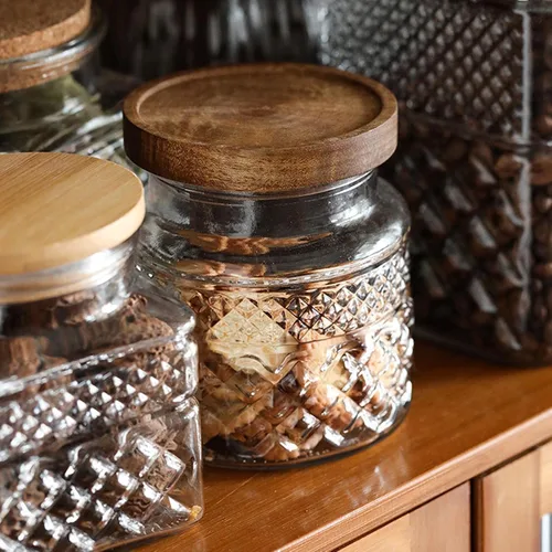Vista 8 de Tarro de almacenamiento de vidrio grande de 60 onzas líquidas con tapa hermética de madera de bambú, contenedor de almacenamiento de alimentos