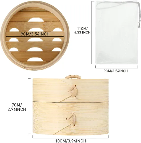 Vista 2 de Chengu Soporte de barra de jabón de bambú natural con tapa, para drenaje, red de espuma, contenedor de champú, bandeja de madera, funda de bambú