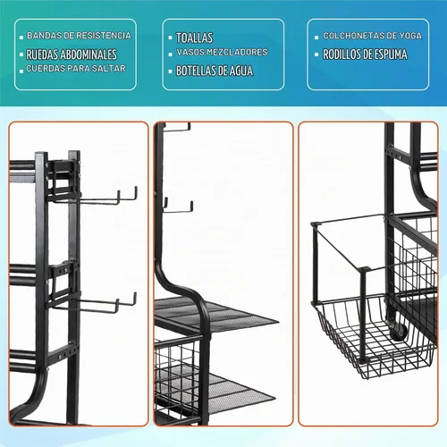 Vista 5 de STUFFSTASH Soporte ajustable para mancuernas para gimnasio en casa, estante de peso resistente con estante para pesas rusas, soporte para tapete