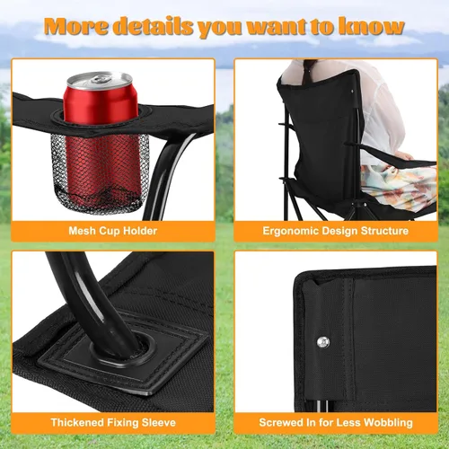 Vista 4 de HaSteeL Paquete de 4 sillas de campamento, sillas plegables de gran tamaño con portavasos para adultos, silla portátil y bolsa de transporte