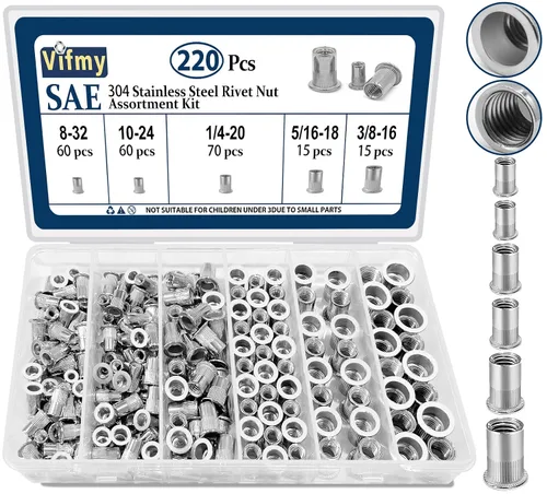 Vista 30 de Tuerca de remache UNC de 1/2 ''-13, 10 piezas de acero inoxidable 304 cabeza plana remache roscado inserto Nutsert