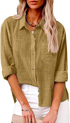 Vista 157 de SMIDOW Camisa de algodón y lino con botones para mujer
