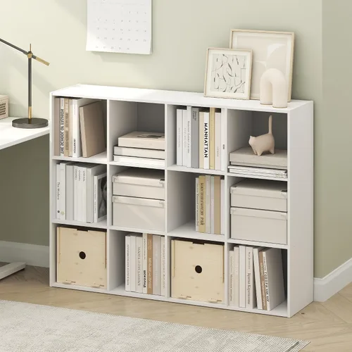 Vista 24 de Furinno Viola Estantería de Libros, Librero de 3 Niveles, Organizador de Almacenamiento en Cubos Estantería con Estante Abierto, con Contenedores