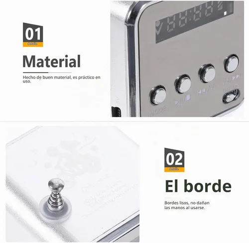 Vista 2 de Mini música portátil digital MP3/4 reproductor micro SD/TF USB disco altavoz FM Radio (plata)