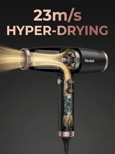 Vista 5 de Secador de pelo iónico profesional Realair® con difusor • Secador de iones negativos • Adecuado para todo tipo de cabello • Control inteligente