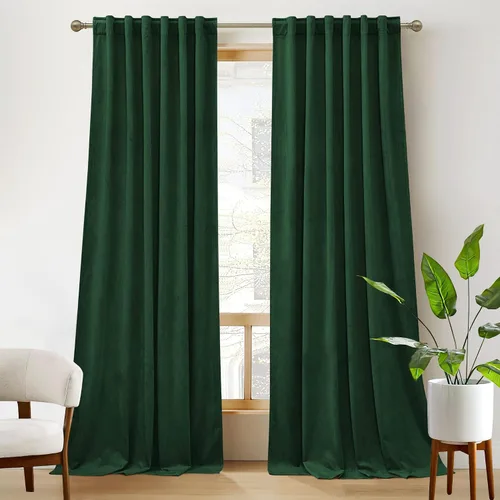 Vista 52 de RYB HOME Cortinas 100% opacas de terciopelo blanco para dormitorio, pestaña trasera y bolsillo para barra, aislamiento térmico, cortinas