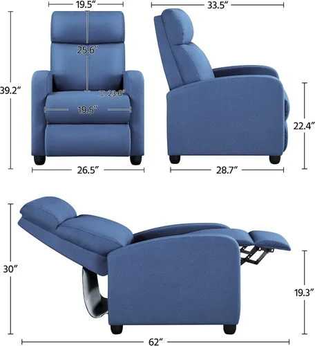 Vista 3 de Yaheetech Asiento de cine en casa Silla reclinable de tela moderna individual sala de estar sofá reclinable con bolsillo, resorte azul claro