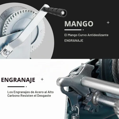 Vista 6 de Cabrestante de mano resistente de 800 libras con cable de alambre de acero de 32 pies, cabrestante de engranajes de correa de manivela manual