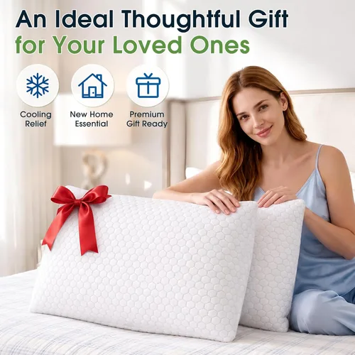 Vista 8 de CushyOasis - Juego de 2 almohadas de espuma viscoelástica triturada para dormir, almohadas de cama con sistema de enfriamiento, almohadas ajustables