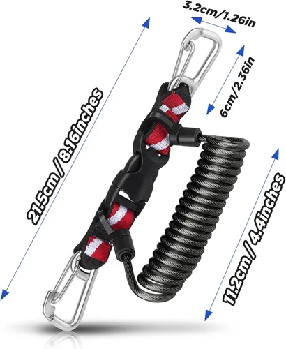 Vista 7 de Buceo Cordón retráctil, doble clips de acero inoxidable y núcleo en espiral anti-pérdida cordón con hebilla de liberación rápida