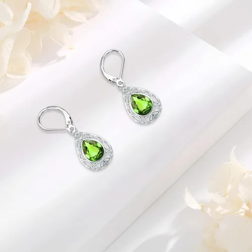 Vista 271 de Aretes colgantes de plata de ley con diseño de árbol de la vida, flor, abeja, animales, gato, colibrí, piedra lunar, turquesa, aretes con cierre