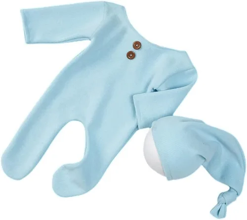 Vista 3 de Traje de fotografía para recién nacido, traje de bebé niño y niña, sesión de fotos de ganchillo, ropa de ganchillo, sombrero, pantalones, accesorio