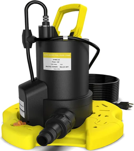 Vista 9 de Bomba automática de cubierta de piscina, bomba de agua sumergible de 1 HP 5000 GPH con válvula de retención y 3 adaptadores, cable de 29.5 pies