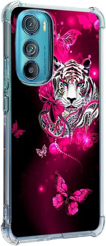 Vista 13 de Funda para Motorola Edge 2022, diseño de flores de mariposa azul, rosa, protección contra caídas, a prueba de golpes, funda protectora de cuerpo