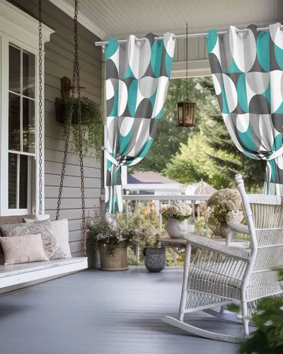 Vista 4 de Abstract Aqua Outdoor Curtains for Patio Waterproof Drapery, Grommet Window Curtain Drapes for Living Room, Bedroom, Doorway, Kitchen, Cafe, Porch