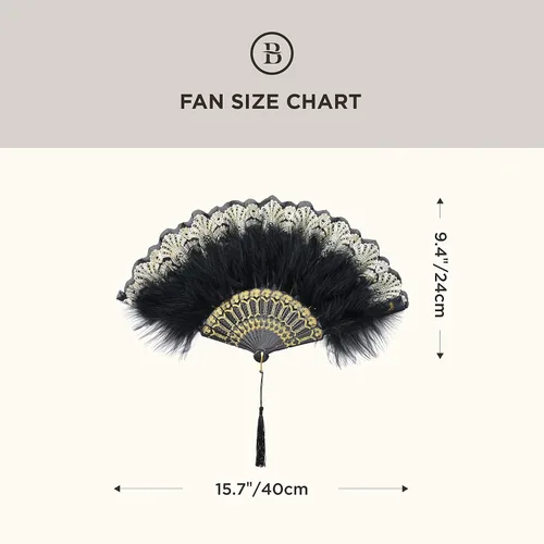 Vista 5 de BABEYOND Abanico de plumas de marabú estilo vintage de los años 20, abanico plegable de mano estilo flapper para disfraz y baile