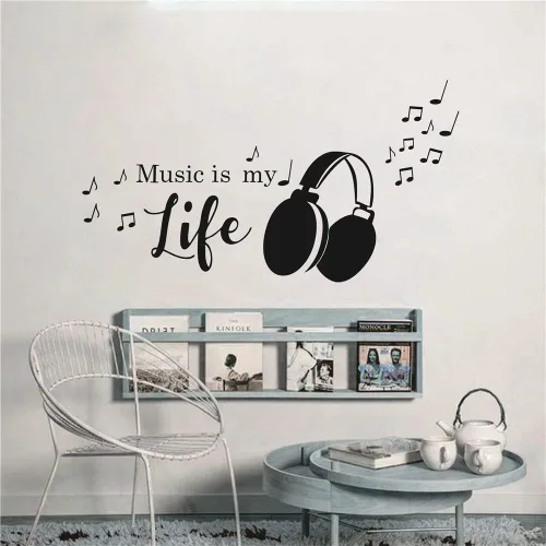 Vista 5 de Calcomanía de pared para notas musicales y auriculares, diseño de música es