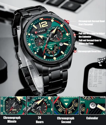 Vista 4 de Reloj para hombre cronógrafo moda militar multifunción impermeable cuarzo reloj de acero inoxidable azul