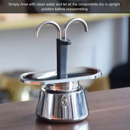 Vista 2 de Olla de acero inoxidable, máquina para estufa, cafetera clásica italiana doble tubo