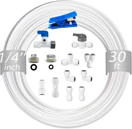 Vista 7 de NSF 1/4" y 3/8" Tubo de línea de agua y accesorios de conexión por empuje para filtro de agua de ósmosis inversa RO, 25 piezas de conectores + 30