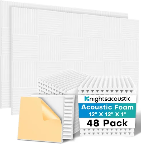 Vista 12 de Knightsacoustic Paquete de 24 paneles acústicos de espuma a prueba de sonido con autoadhesivos para pared, 12 x 12 x 2 pulgadas, de alta densidad